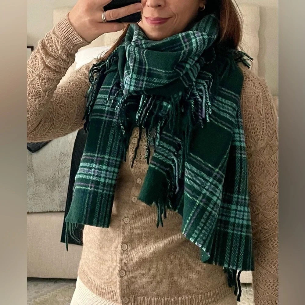Talbots 100% Wool Oversized Fringed Scarf
